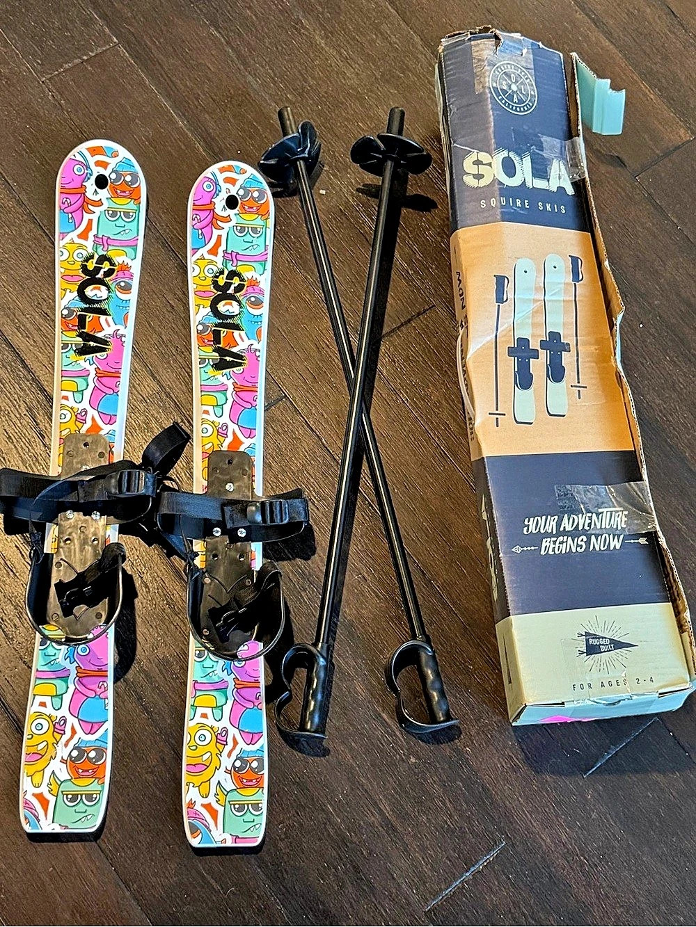 Sola Squire Skis Kids Ski Set White & Multicolor with Poles in box